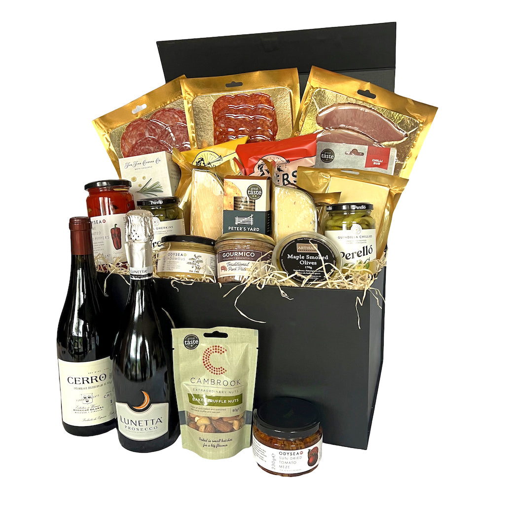 The Artisan Smokehouse's Party Nibbles Hamper with contents on show