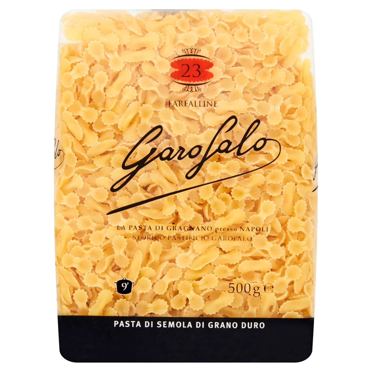 Garofalo Farfalline pasta package on a white background