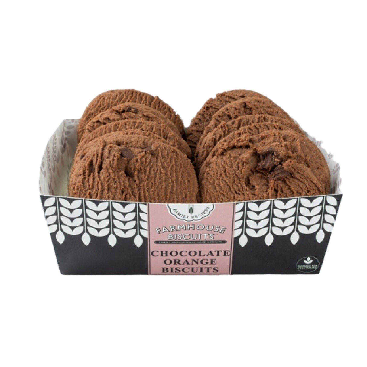 Box of Farmhouse chocolate orange biscuits on a white background