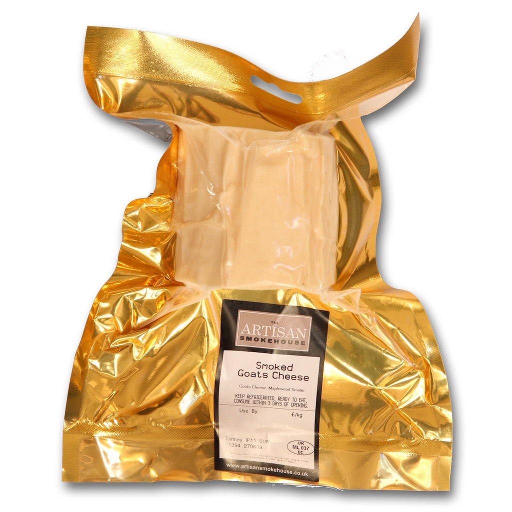 A large block of smoked goats cheese in its packet