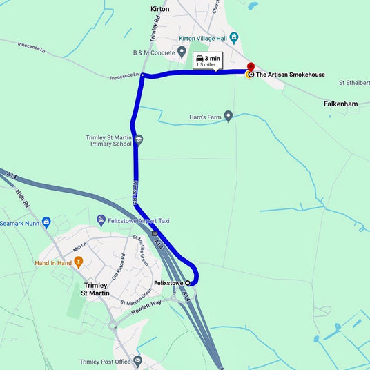 A map of how to find The Artisan Smokehouse