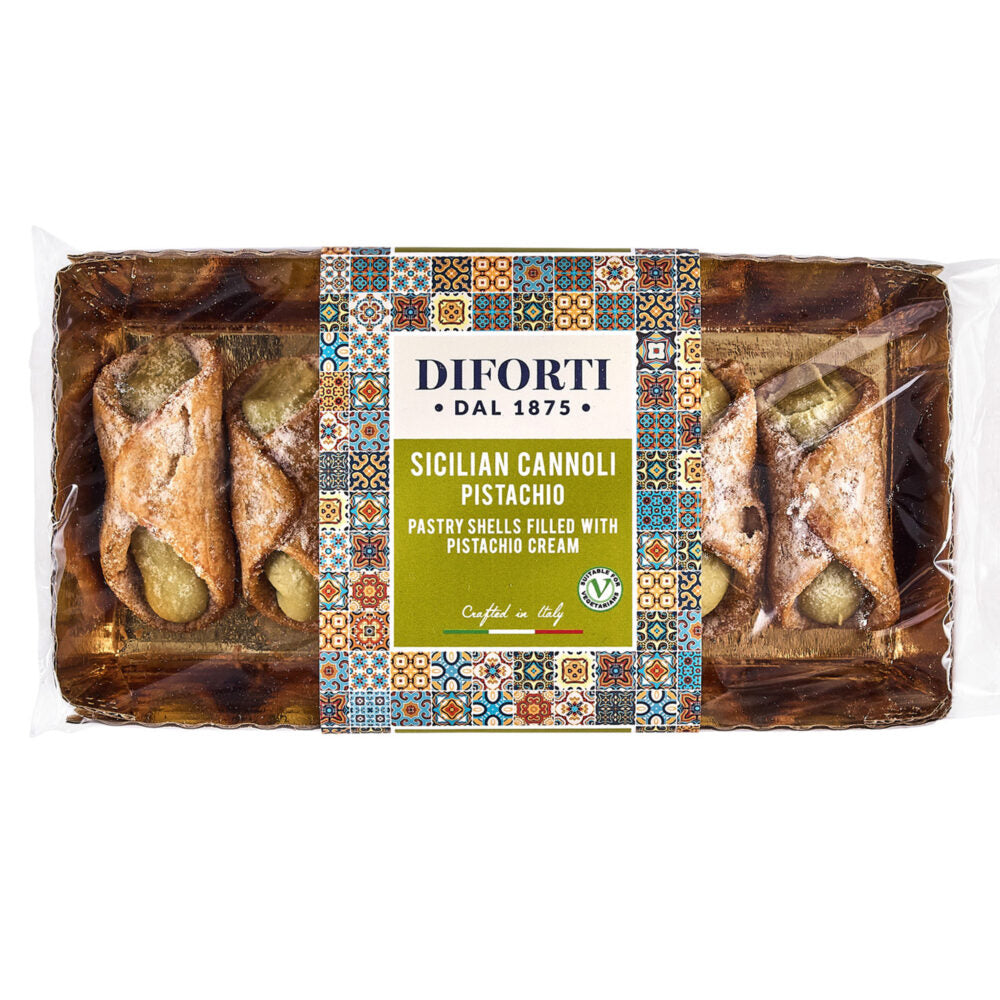 Packaged Sicilian Cannoli Pistachio with Diforti branding on a white background