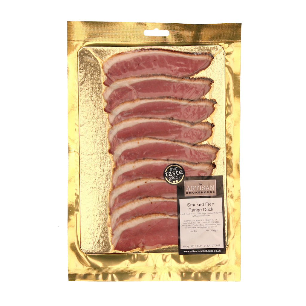 A packet of Artisan Smokehouses smoked duck breast