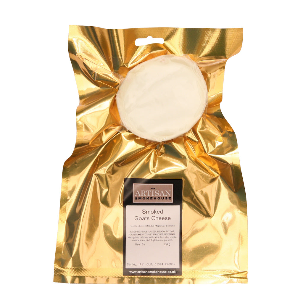 A piece of smoked goats cheese in its packet