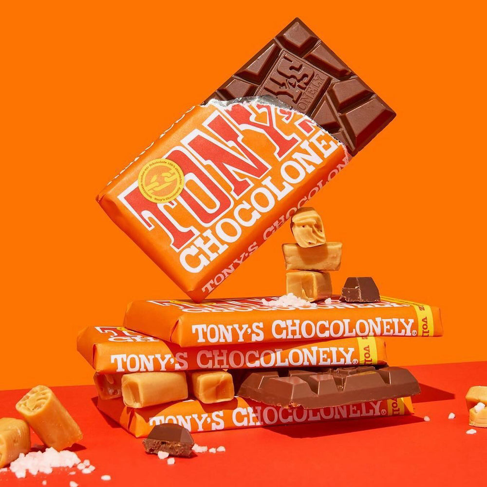 A bar of Tonys Chocolonely chocolate