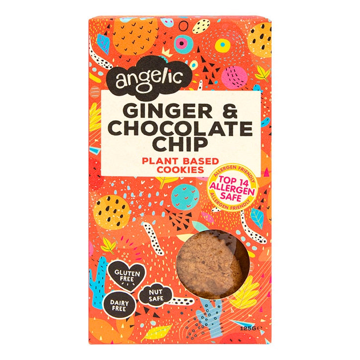 A packet of Angelic's ginger and chocolate vegan cookies