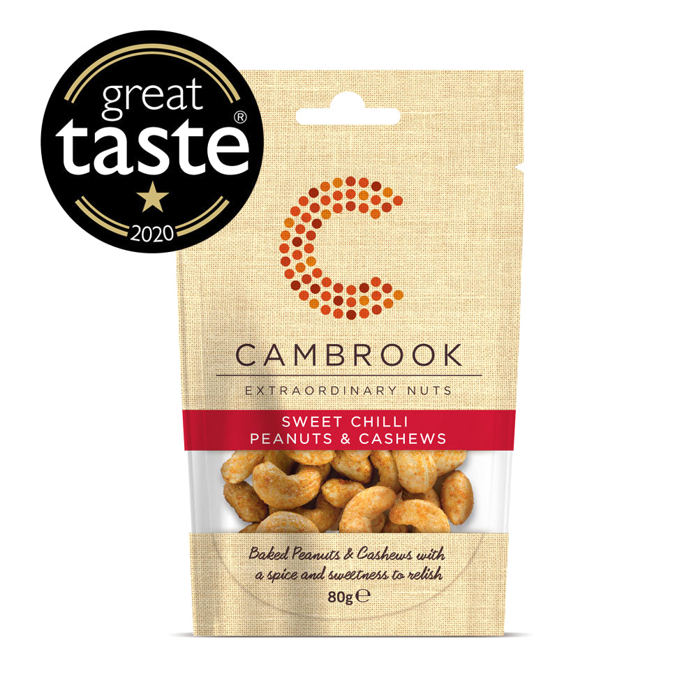 A packet of Cambrook's sweet chilli peanuts and cashews