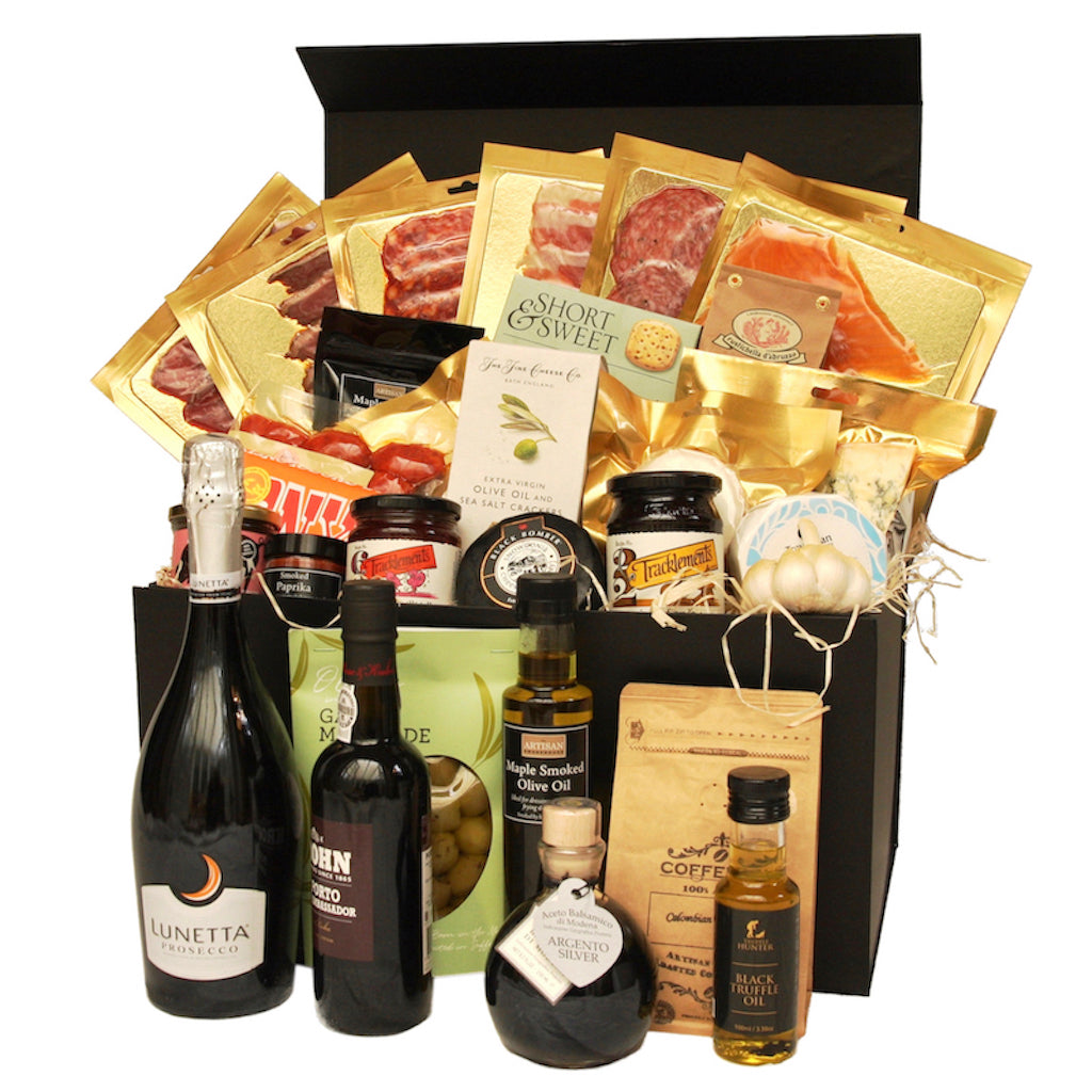 The Artisan Smokehouse's Deluxe hamper with contents on show