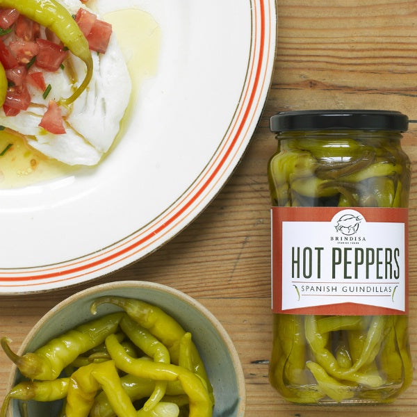 A jar of hot Guindilla peppers