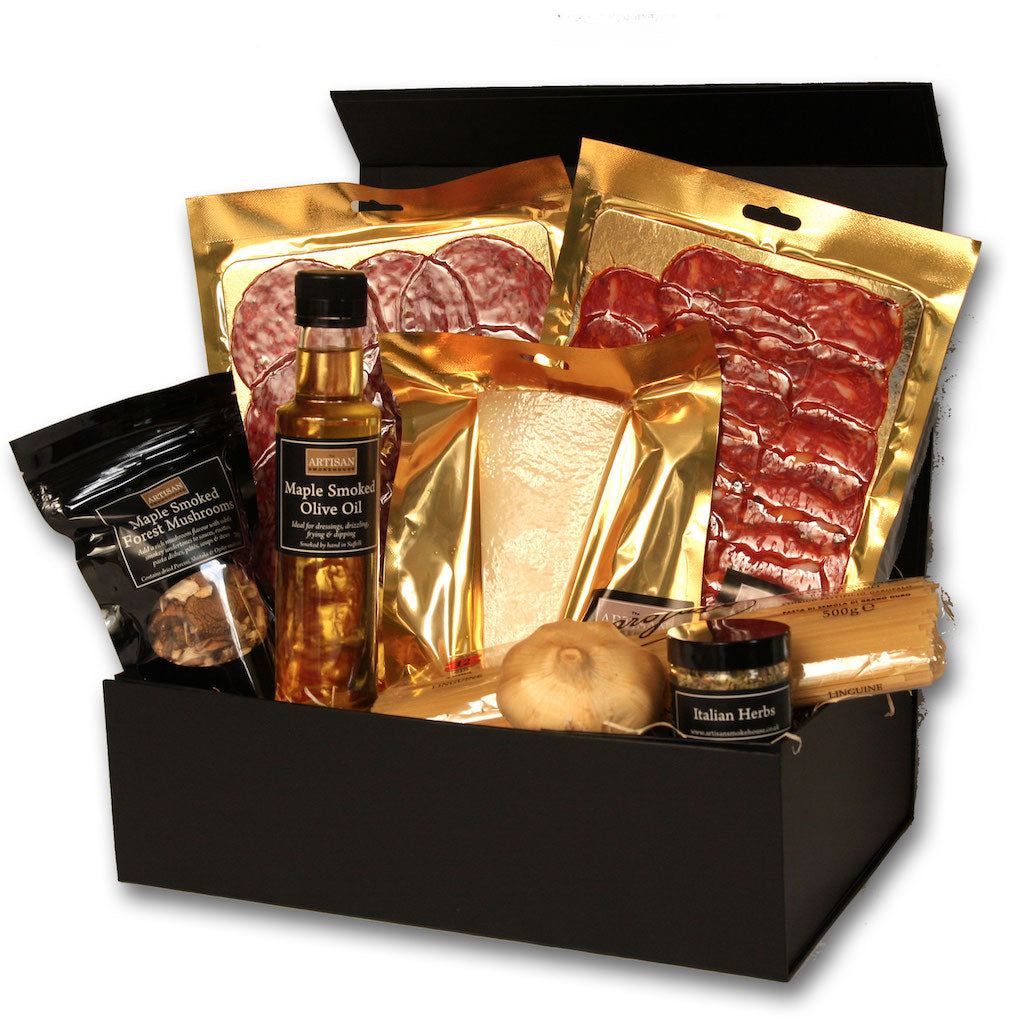 The Artisan Smokehouse's small Italian hamper with contents showing