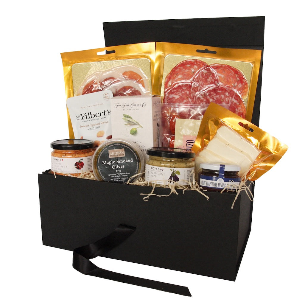 The Artisan Smokehouse's Mediterranean Meze Hamper contains salami, Prosciutto, chorizo, halloumi, Meze, olives and nuts