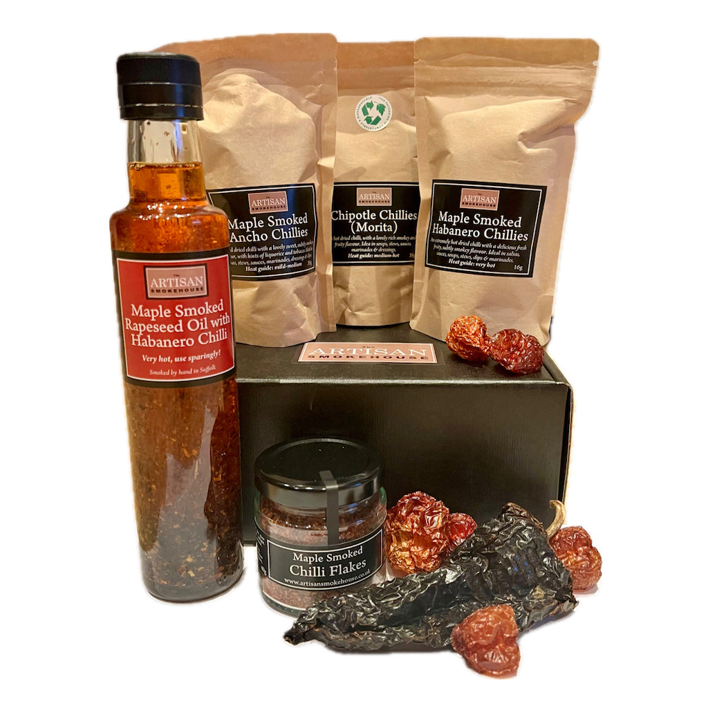 The Artisan Smokehouse's smoked chilli hamper with contents on show