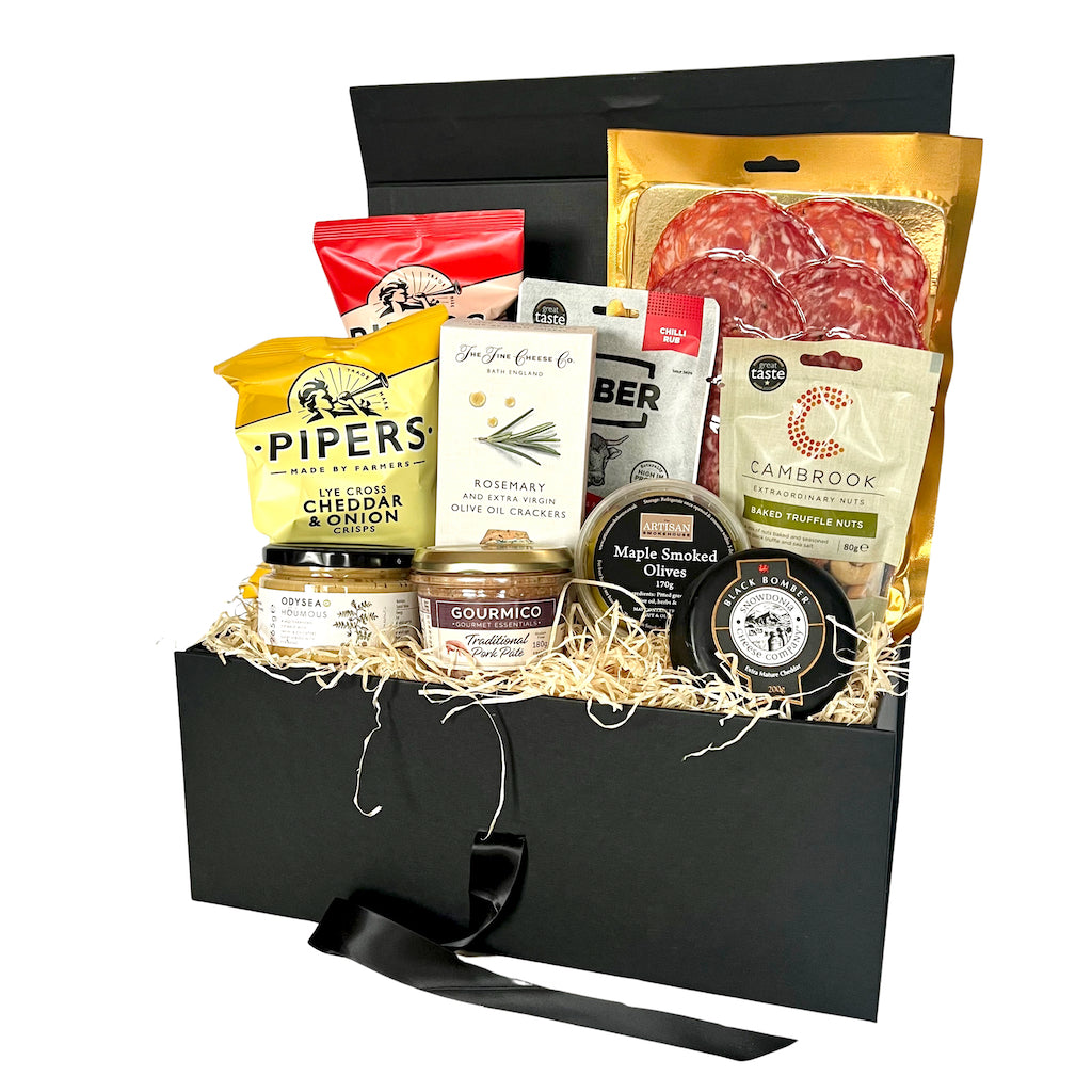 The Artisan Smokehouse's Party Nibbles Hamper (small) with contents on show