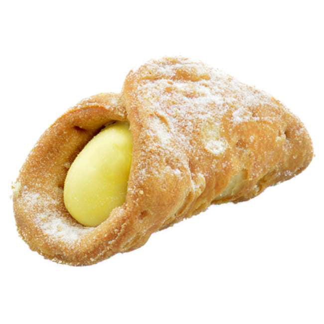 Sicilian cannoli with a lemon filling on a white background