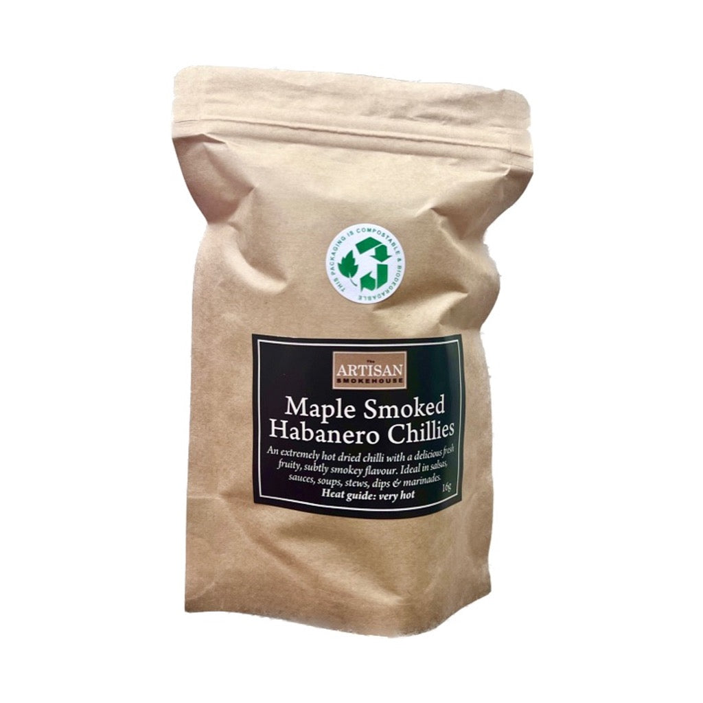 A packet of The Artisan Smokehouse's smoked dried habanero chillies