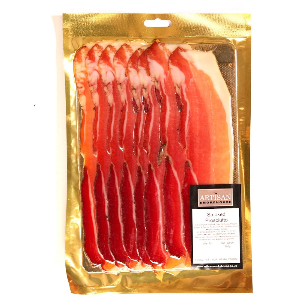 A packet of The Artisan Smokehouse's smoked Prosciutto ham