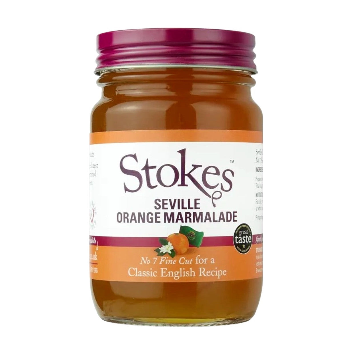 Jar of Stokes Seville Orange Marmalade on a white background