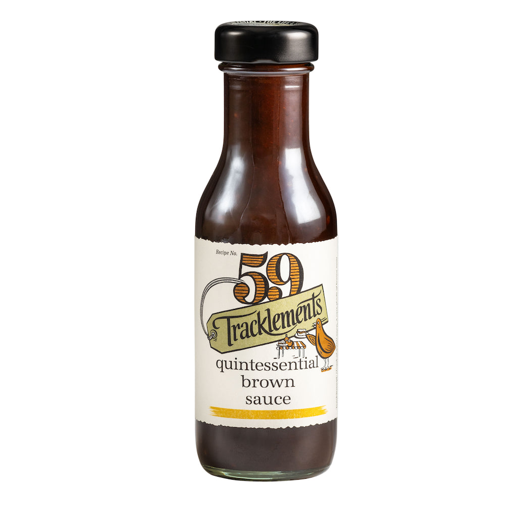 A bottle of Tracklements quintessential brown sauce