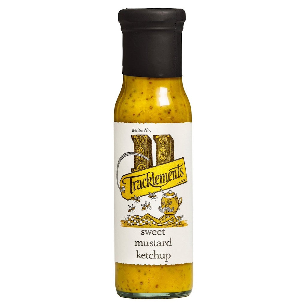 A bottle of Tracklements sweet mustard ketchup