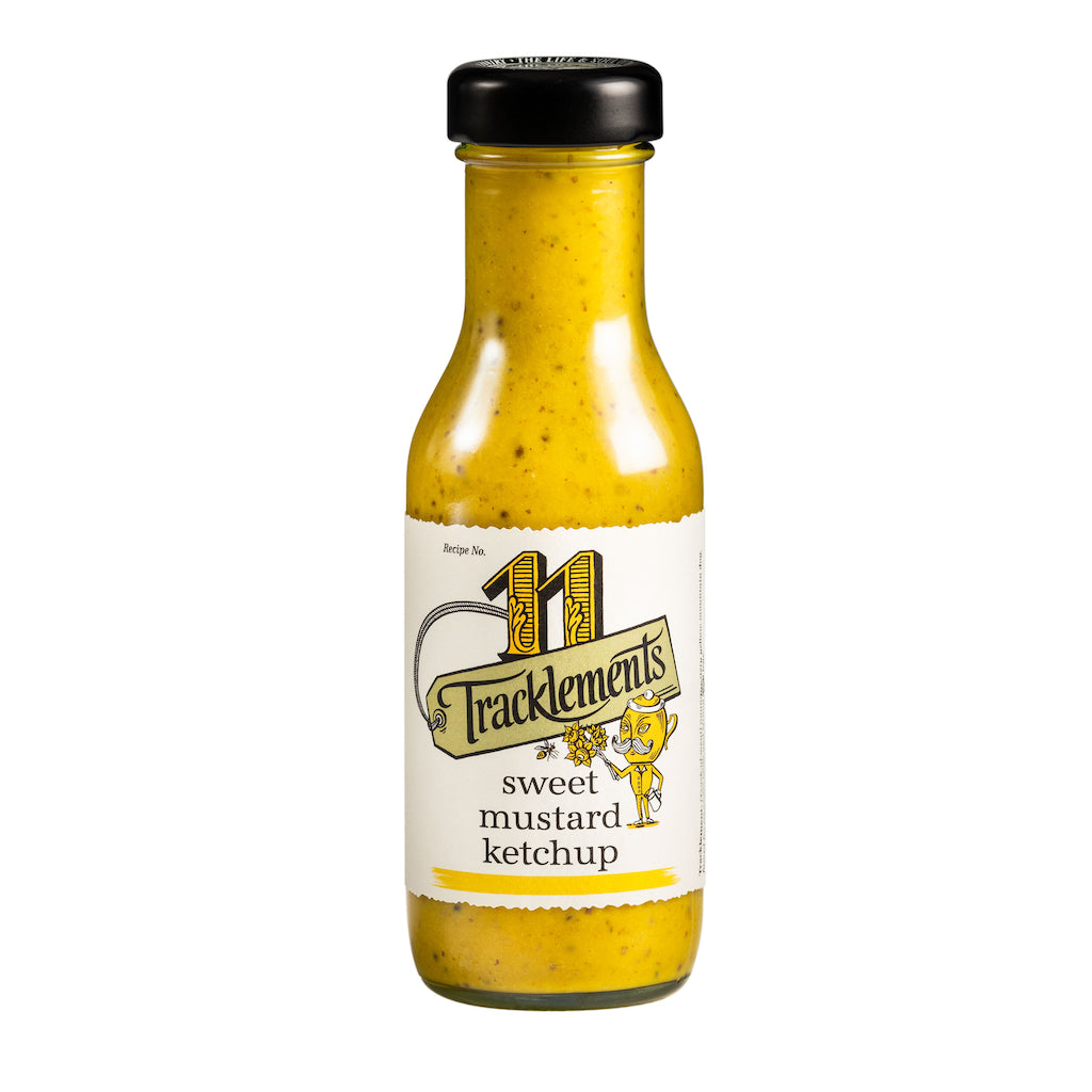 A bottle of Tracklements sweet mustard ketchup