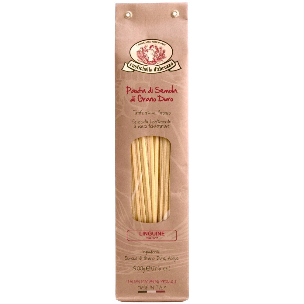 A packet of Rustichella dried linguine pasta
