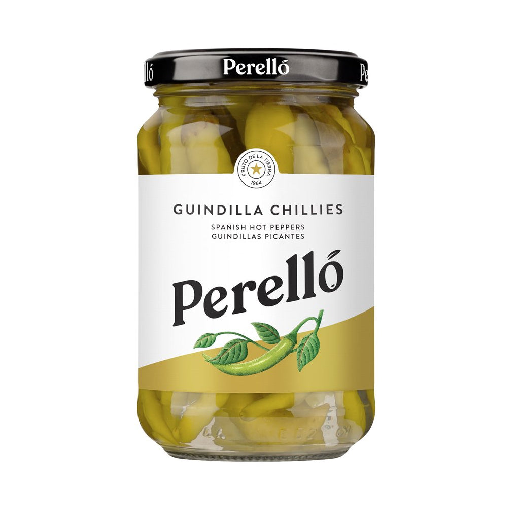 A jar of Perello Hot Guindilla Peppers