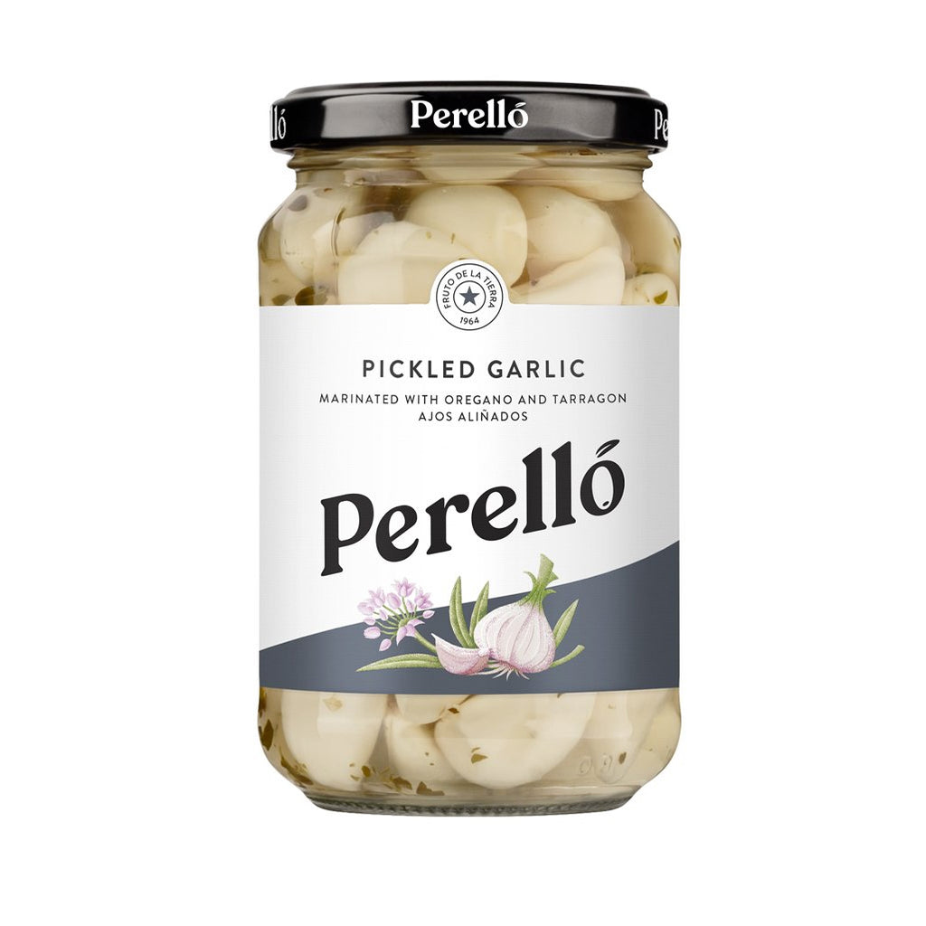 Perello pickled garlic gloves in jar