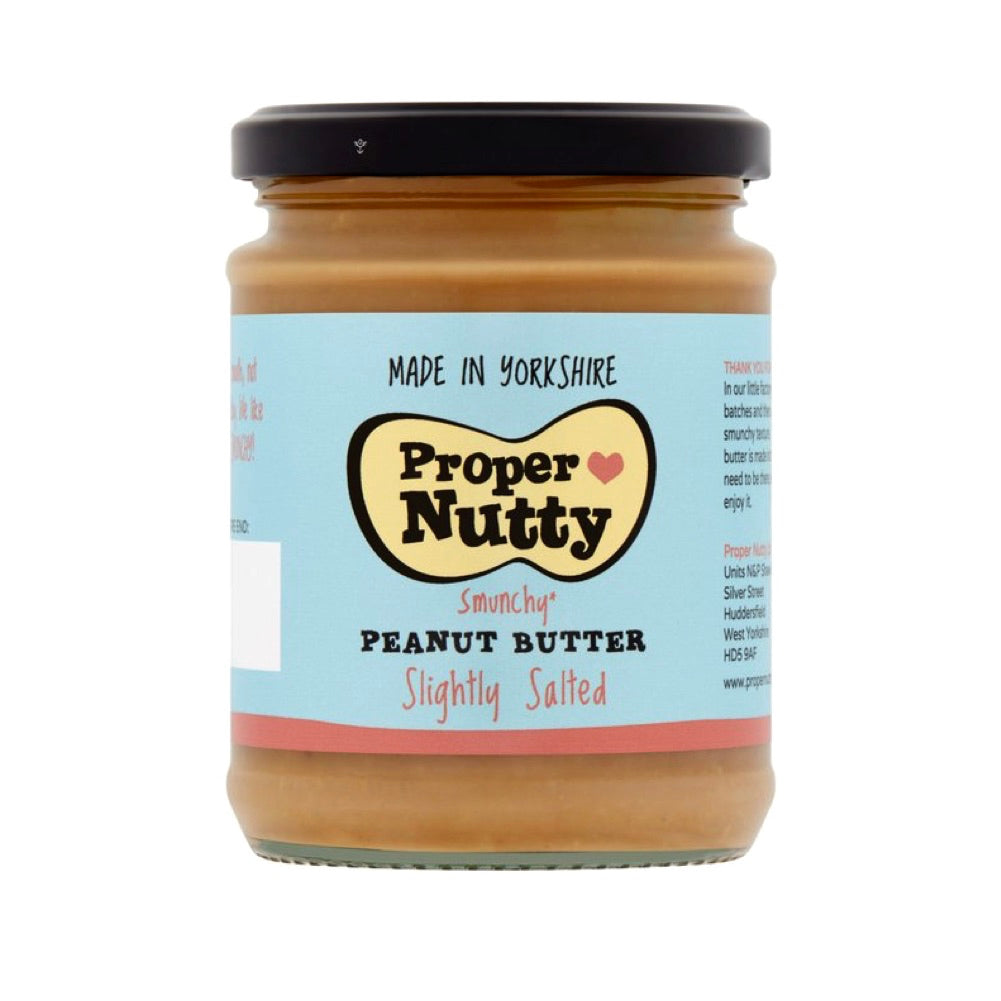 A jar of Proper Nutty Peanut Butter