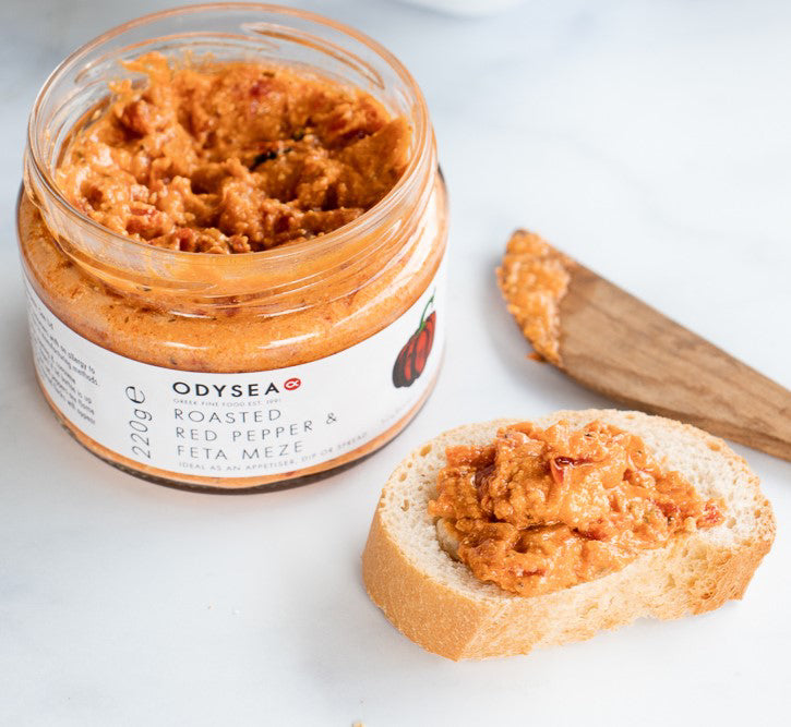 A jar of Roasted Red Pepper & Feta Meze 
