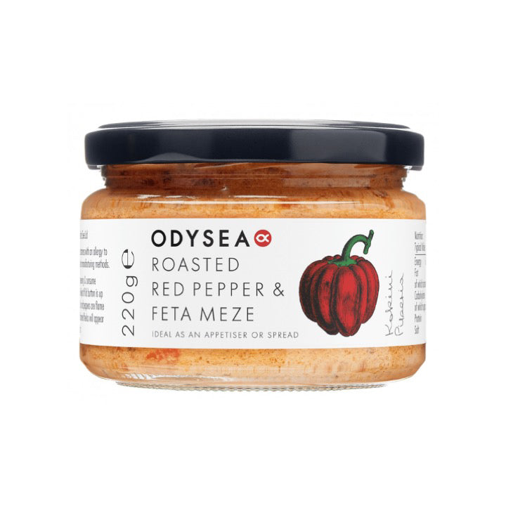 A jar of Odysea Red Pepper & Feta Meze