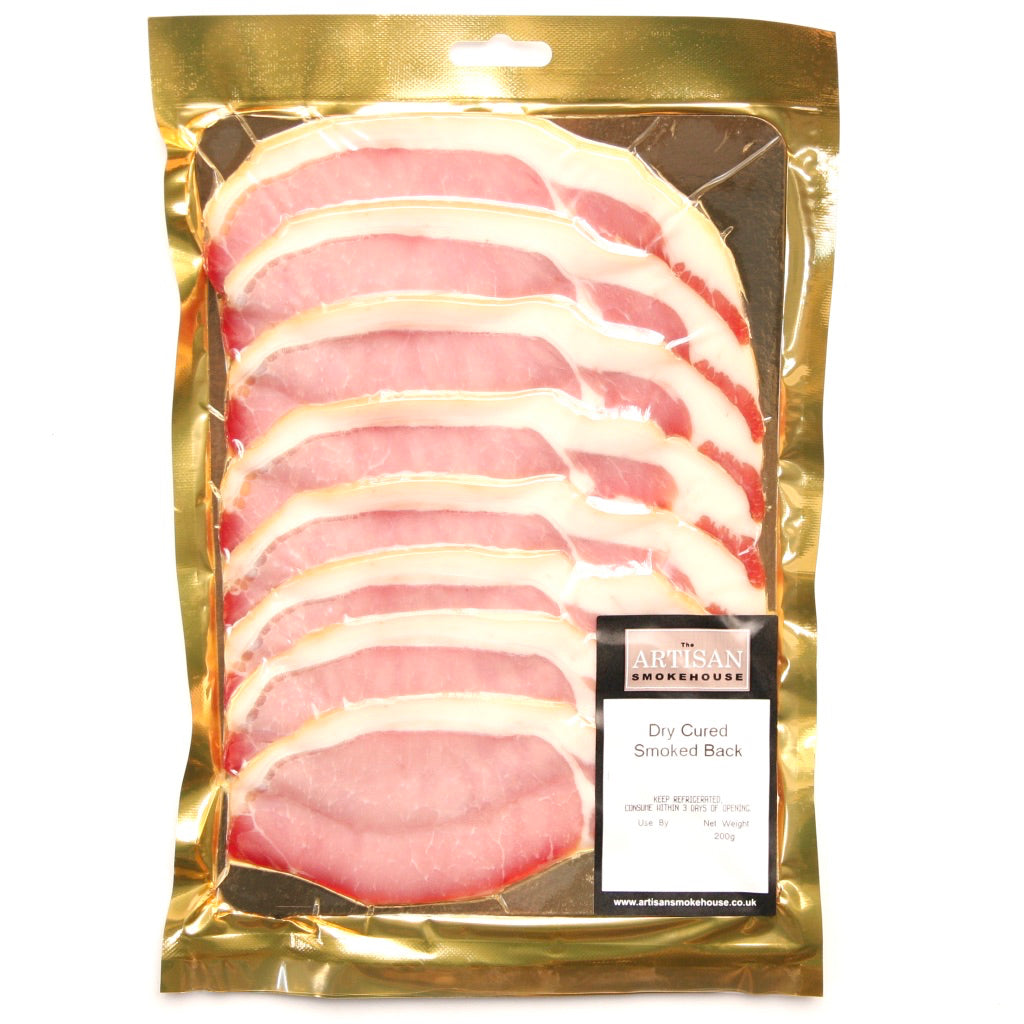 A packet of Artisan Smokehouse smoked back bacon
